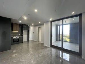 Kitchen balcony and living area interior at Belong Parramatta in Sydney Student Accommodation