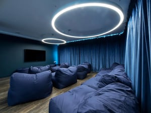 Blue beanbags and television in a lounge at Amnis House in Cork Student Accommodation