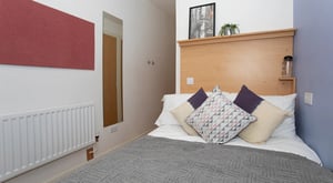 Bed with pillows blanket and headboard Bedroom at 200 Cowgate in Edinburgh Student Accommodation