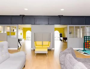 Gray and yellow furniture pool table and games area Living room at Upperton Road in Leicester Student Accommodation