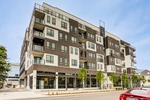 Modern apartment building with balconies and windows exterior at Signature Music Row in Nashville Student Accommodation