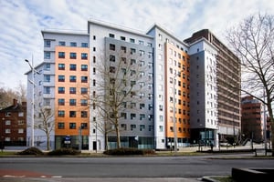 Modern apartment buildings exterior view exterior at Phoenix Court in Bristol Student Accommodation