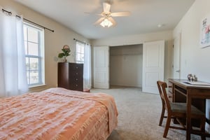Bed dresser desk and closet bedroom at Copper Beech Townhomes - Greenville in Greenville Student Accommodation