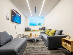Two sofas television Jenga living room at UKO Surry Hills in Sydney Student Accommodation