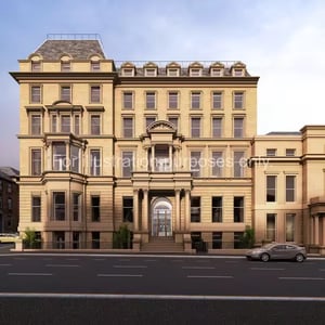 Historic building with bay windows and grand entrance exterior at Glasgow Citi View  in Glasgow Student Accommodation