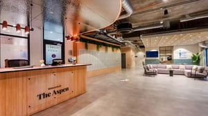 Reception desk parcel room lounge area interior at The Aspen in Leicester Student Accommodation