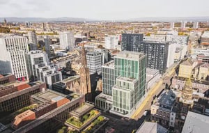 Bed kitchen and appliances studio apartment at St Vincent Studios  in Glasgow Student Accommodation