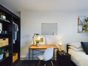 Desk chair lamp closet bed study area at 6 Bedroom House at 23, Brookside in Derby Student Accommodation