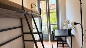 Loft bed desk lamp orchids balcony bedroom at Singe Bedroom in Turin in Turin Student Accommodation