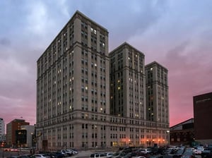 Tall buildings with many windows exterior at University Crossings in Philadelphia Student Accommodation