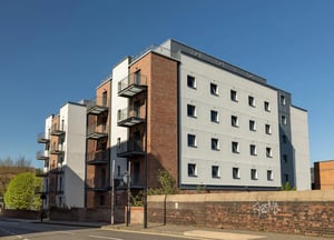 Modern apartment building with balconies and windows exterior at The Bridge Phase II in Newcastle Upon Tyne Student Accommodation