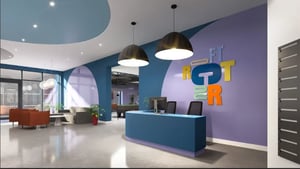 Reception desk with sofas and pool table common area at Croft Court in Bristol Student Accommodation