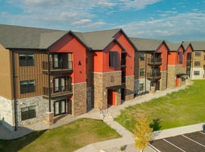 Apartment building with balconies exterior at Magers Apartments in Springfield Student Accommodation