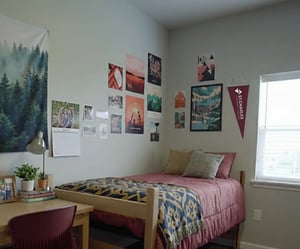 Bed desk posters and tapestry bedroom at Campus Lake Apartments