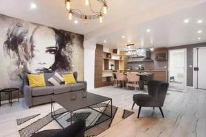 Sofa dining area and modern kitchen living room at Apartment in Rue Saint-Denis, 75002 Paris, France in Paris Student Accommodation