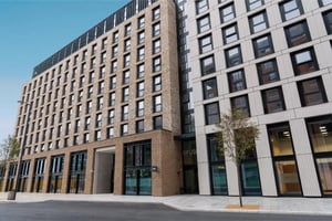 Modern building with many windows exterior at Fusion Students Brent Cross in London Student Accommodation