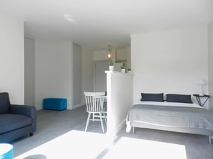 Sofa bed table chairs storage unit studio apartment at Studio in Rue Lecourbe, 75015 Paris, France in Paris Student Accommodation