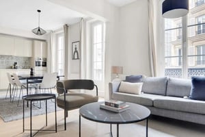 Sofa chairs coffee table dining set living room at Apartment in 64 Rue de Clichy, 75009 Paris, France in Paris Student Accommodation