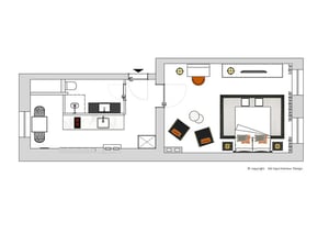 Floor plan with bed kitchen and seating area floor plan at Apartment in Schloßstraße 38, 14059 Berlin, Germania in Berlin Student Accommodation