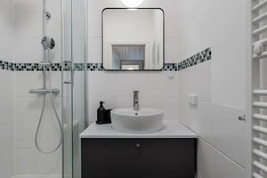 Shower sink mirror and cabinet bathroom at Studio in Reichenberger Str. 72, 10999 Berlin, Deutschland in Berlin Student Accommodation