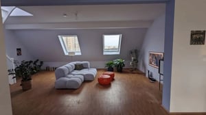 Modern living room with grey sectional sofa living room at Studio in Danziger Str. 114, 10405 Berlin-Bezirk Pankow, Deutschland in Berlin Student Accommodation