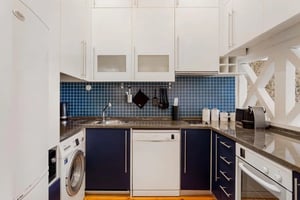 Washer dishwasher coffee machine oven kitchen at Rua de São Mamede in Lisbon Student Accommodation