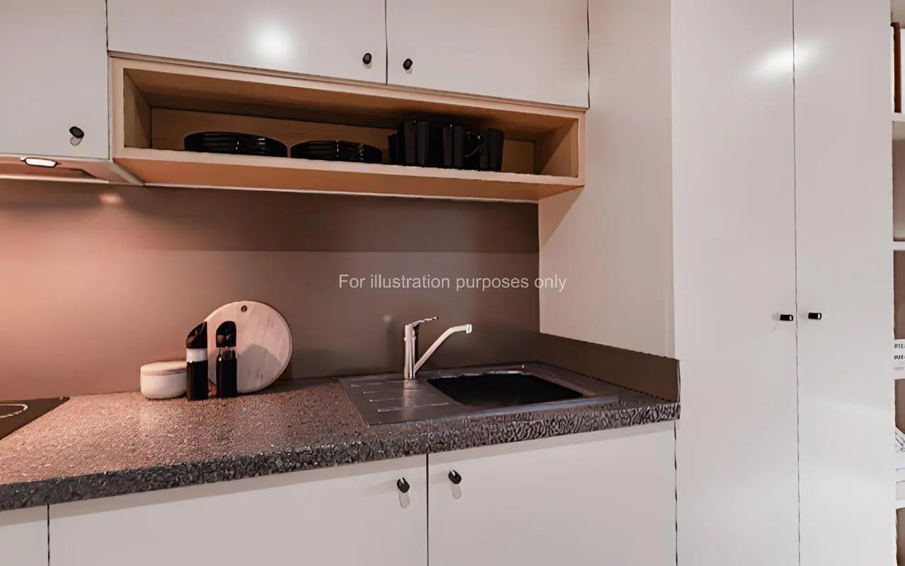 Modern kitchen with sink and cabinets kitchen at Straits Mile in Edinburgh Student Accommodation