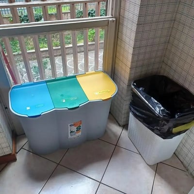 Multi-compartment recycling bin trash bins interior. at Bedroom in shared apartment in Rome Student Accommodation