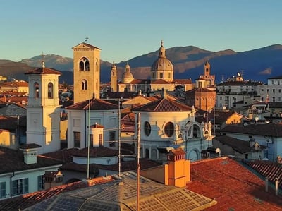 Rooftop view of historic Italian city skyline exterior at Spacious single bedroom near the Brescia train station in Brescia Student Accommodation
