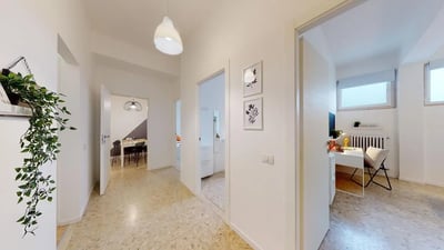 Hallway with plants and dining room study area at Very nice single bedroom near Facoltà di Medicina e Chirurgia in Brescia Student Accommodation