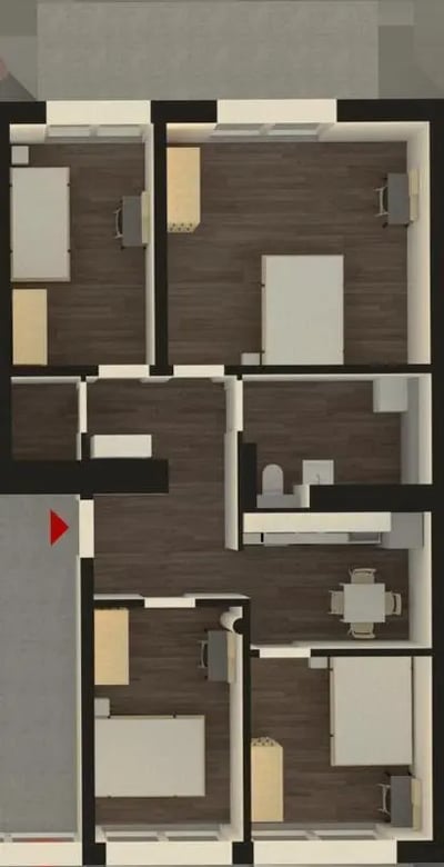 Four bedrooms with desks and a dining area. at Single bedroom in a shared apartment in Moabit in Berlin Student Accommodation