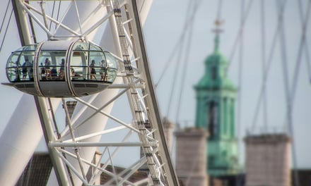 Passengers inside observation capsule exterior at London Student Accommodation