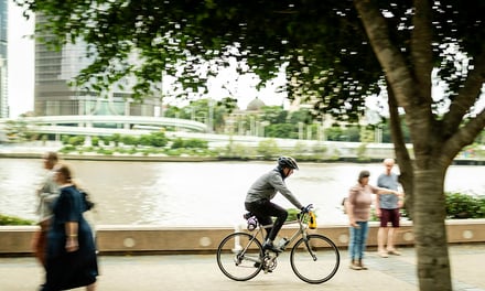 City waterfront with cyclists and pedestrians exterior at Brisbane Student Accommodation