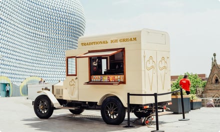 Ice cream truck with open window and display exterior at Birmingham Student Accommodation
