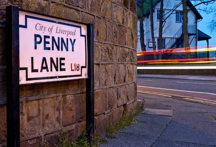 Penny Lane sign stone wall house exterior at Liverpool Student Accommodation