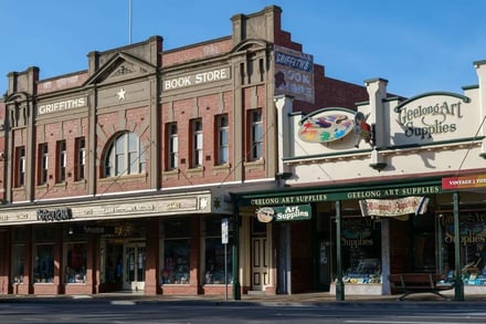 Brick buildings with shop fronts exterior at Adelaide Student Accommodation