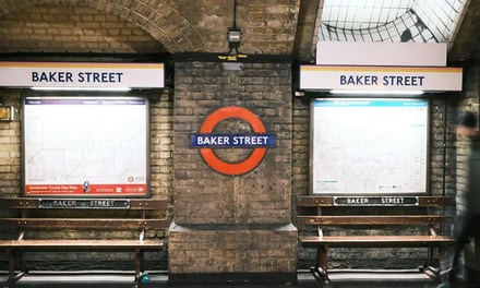 Baker Street sign tube map benches station platform