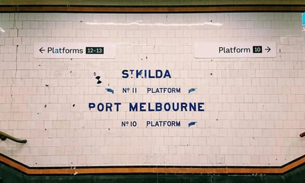 Platform signs with destinations St Kilda and Port Melbourne exterior