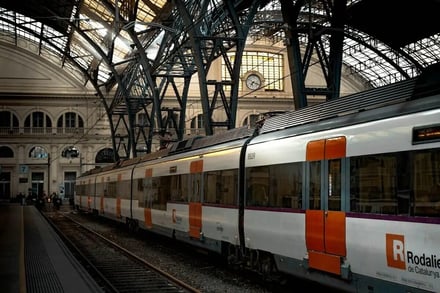 Train station platform with train carriage exterior interior