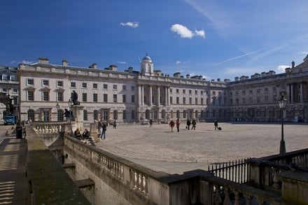Grand courtyard with large historic building exterior at Kings College London Accommodation