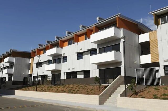 Modern student accommodation with balconies and solar panels exterior at Western Sydney University Village Parramatta Campus in Sydney Student Accommodation