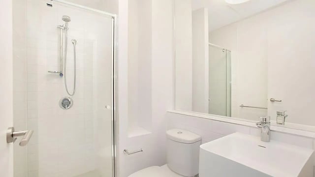 Shower toilet sink and mirror Bathroom at Student Living on Raleigh in Melbourne Student Accommodation