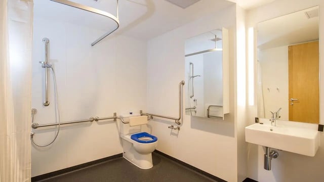 Accessible toilet shower sink grab bars bathroom at UniLodge @ RMIT Bundoora-Walert House in Melbourne Student Accommodation