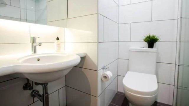 Sink toilet and plant bathroom at UniLodge Carlton in Melbourne Student Accommodation