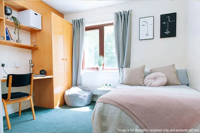 Bed desk wardrobe and beanbag bedroom at Oxley Residence in Leeds Student Accommodation