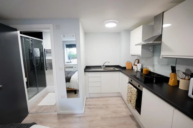 Studio apartment with kitchen and bathroom kitchen at Madison Gardens in Nottingham Student Accommodation