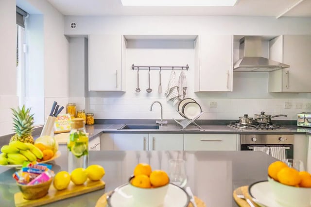 Modern kitchen with fruits and utensils kitchen at Beech Gardens in Birmingham Student Accommodation