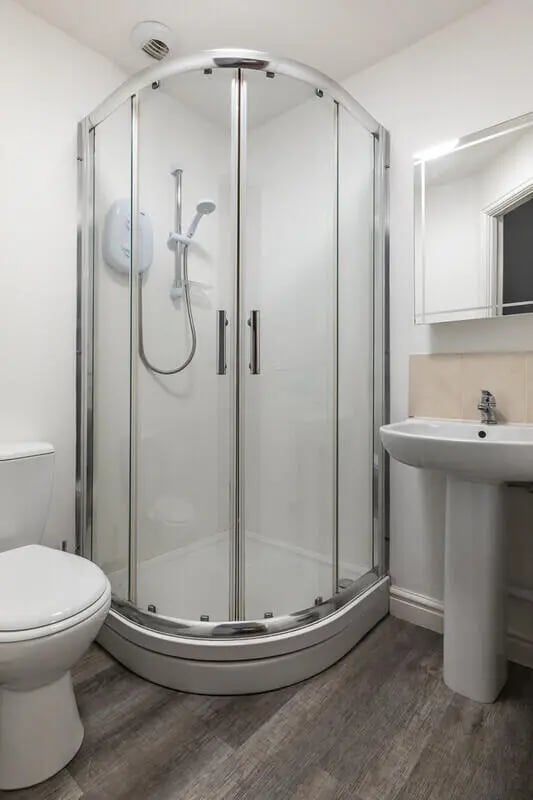 Shower cubicle sink and toilet bathroom at Standard Hill in Nottingham Student Accommodation
