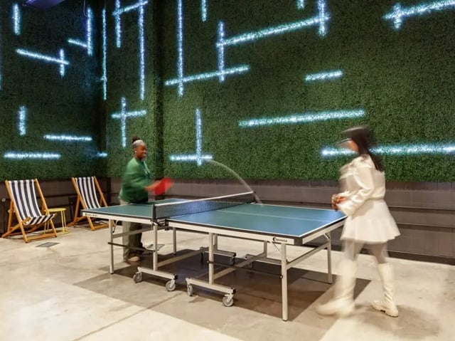 Ping pong table and chairs playing area at True Birmingham in Birmingham Student Accommodation