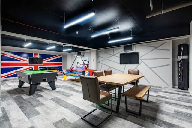 Pool table air hockey table dining area leisure room at Broadgate House Student Living in Nottingham Student Accommodation